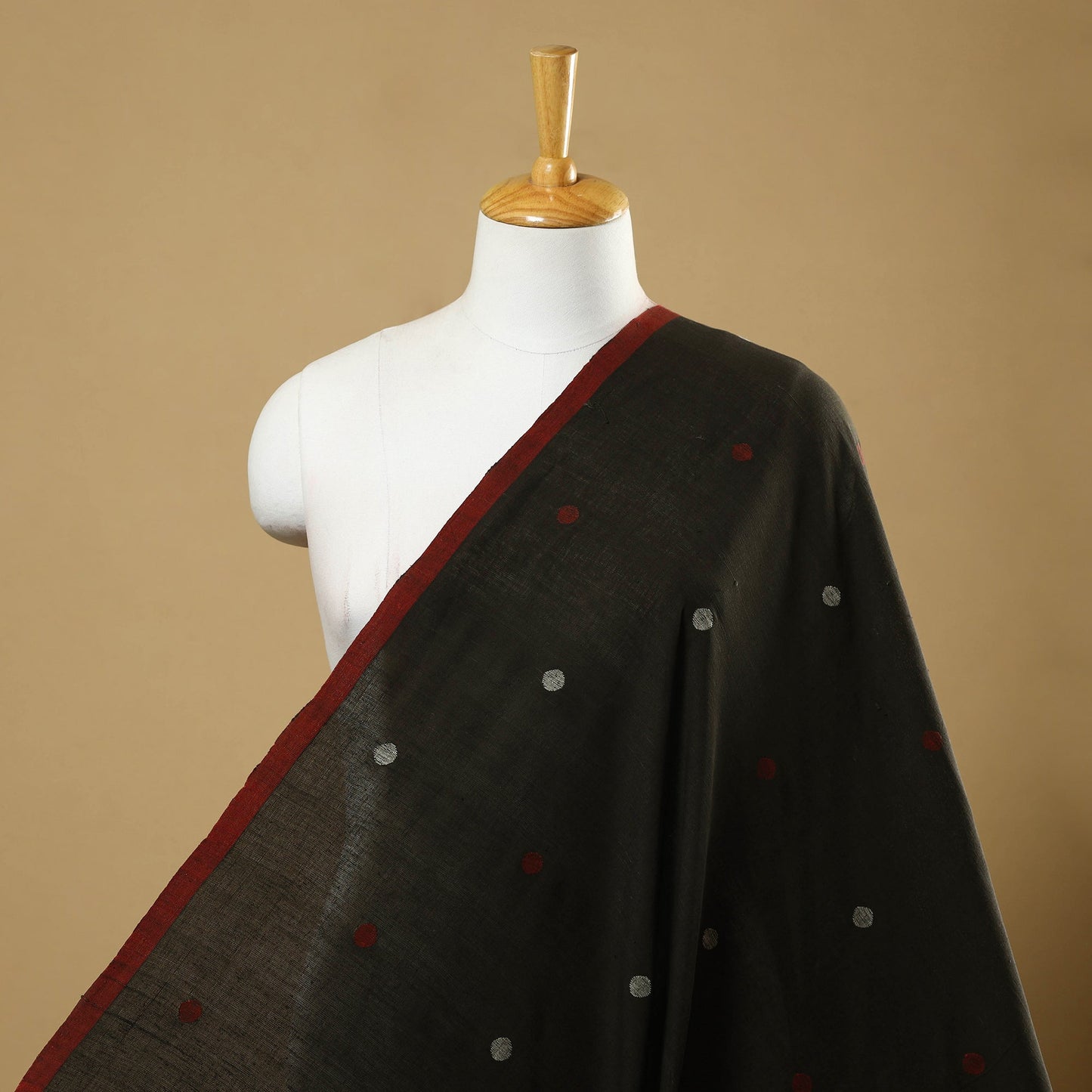 Black Handspun Handloom Natural Dyed Cotton Jamdani Fabric