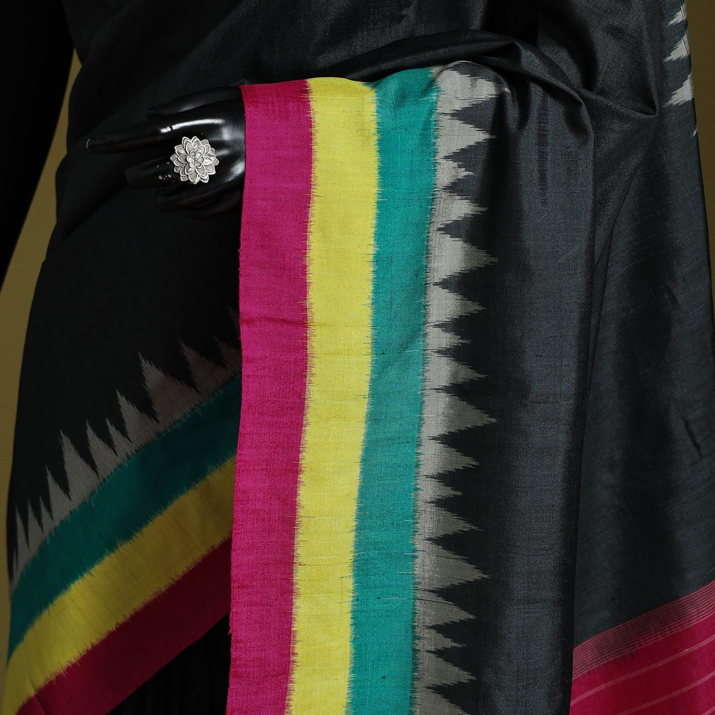 Black - handspun handloom tussar silk pochampally ikat