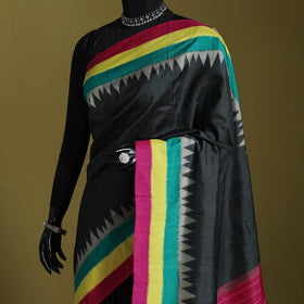 Black - handspun handloom tussar silk pochampally ikat