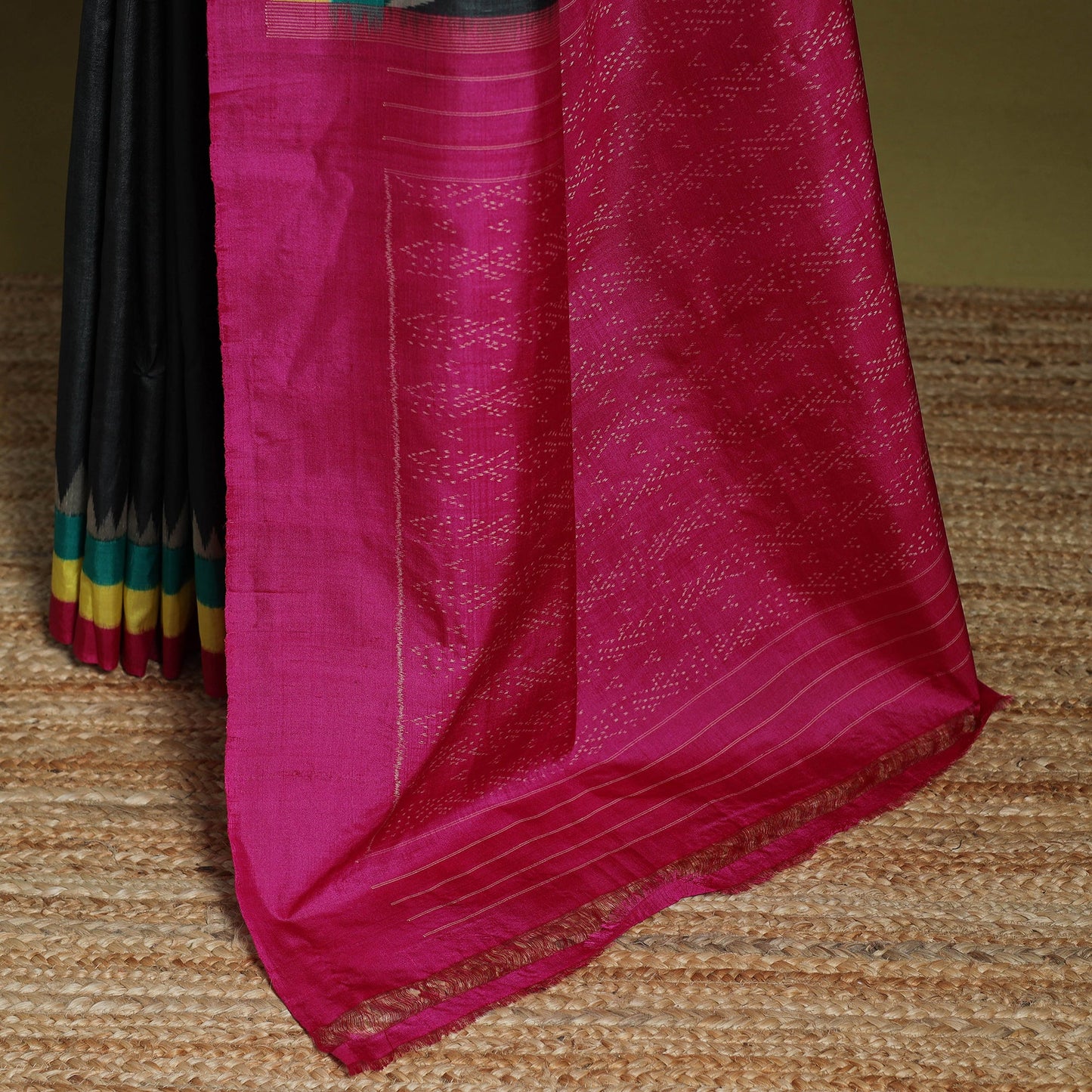 Black - handspun handloom tussar silk pochampally ikat