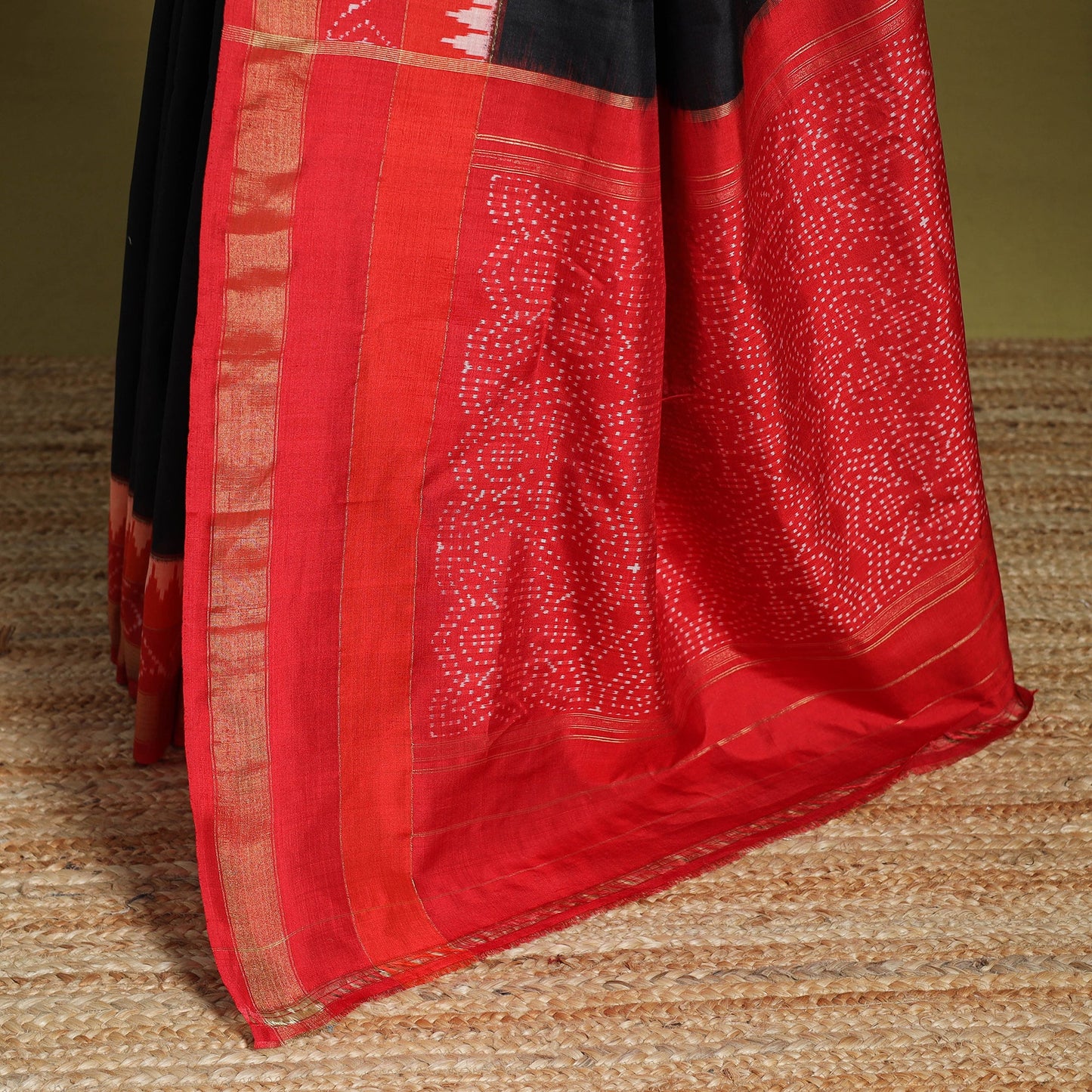 Black - handspun handloom tussar silk pochampally ikat