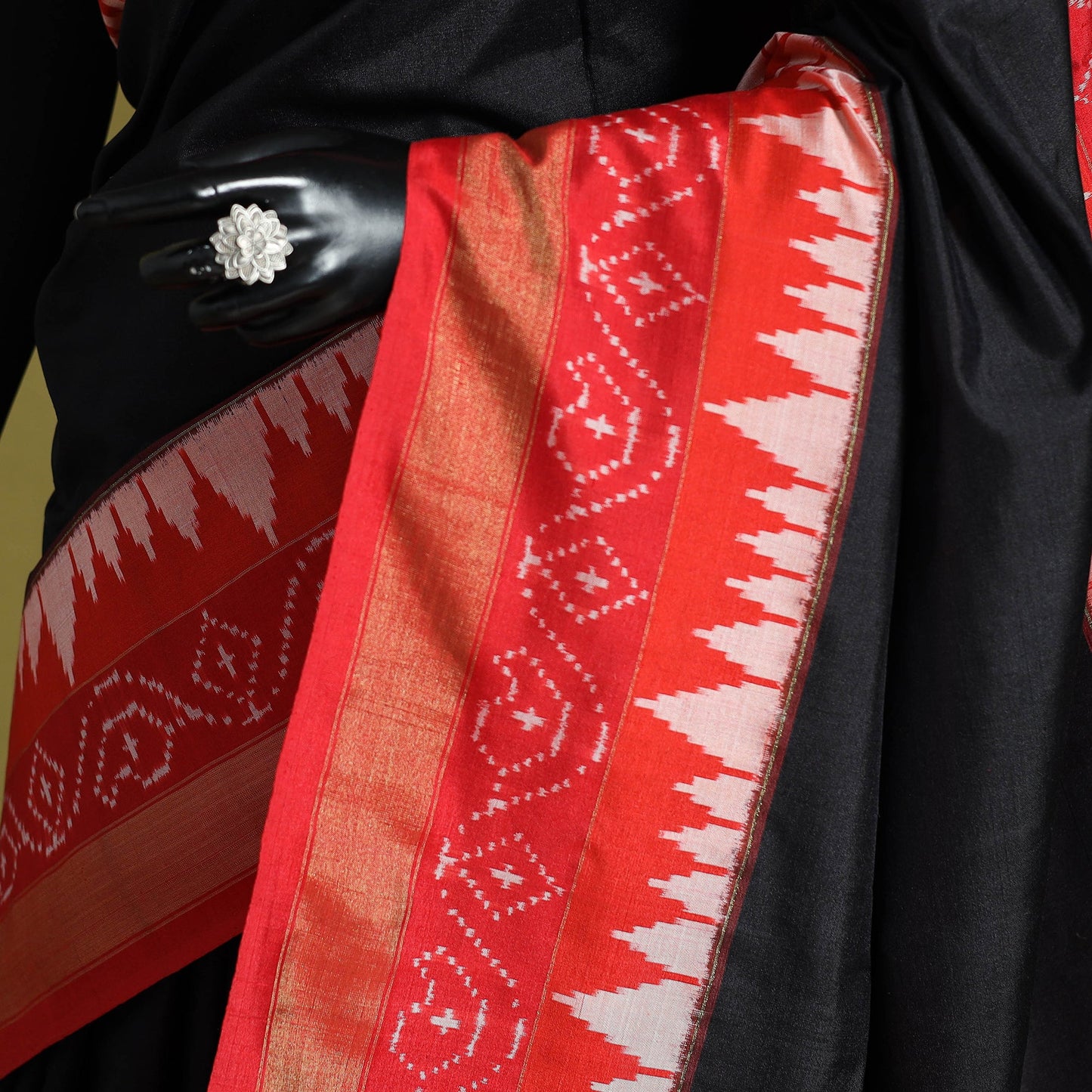 Black - handspun handloom tussar silk pochampally ikat