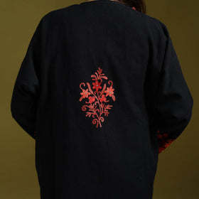 Black - handwoven aari embroidered kashmiri merino wool