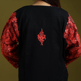 Black - handwoven aari embroidered kashmiri merino wool