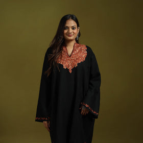 Black - handwoven aari hand embroidered kashmiri merino