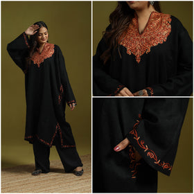 Black - handwoven aari hand embroidered kashmiri merino
