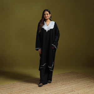 Black - handwoven aari hand embroidered kashmiri merino