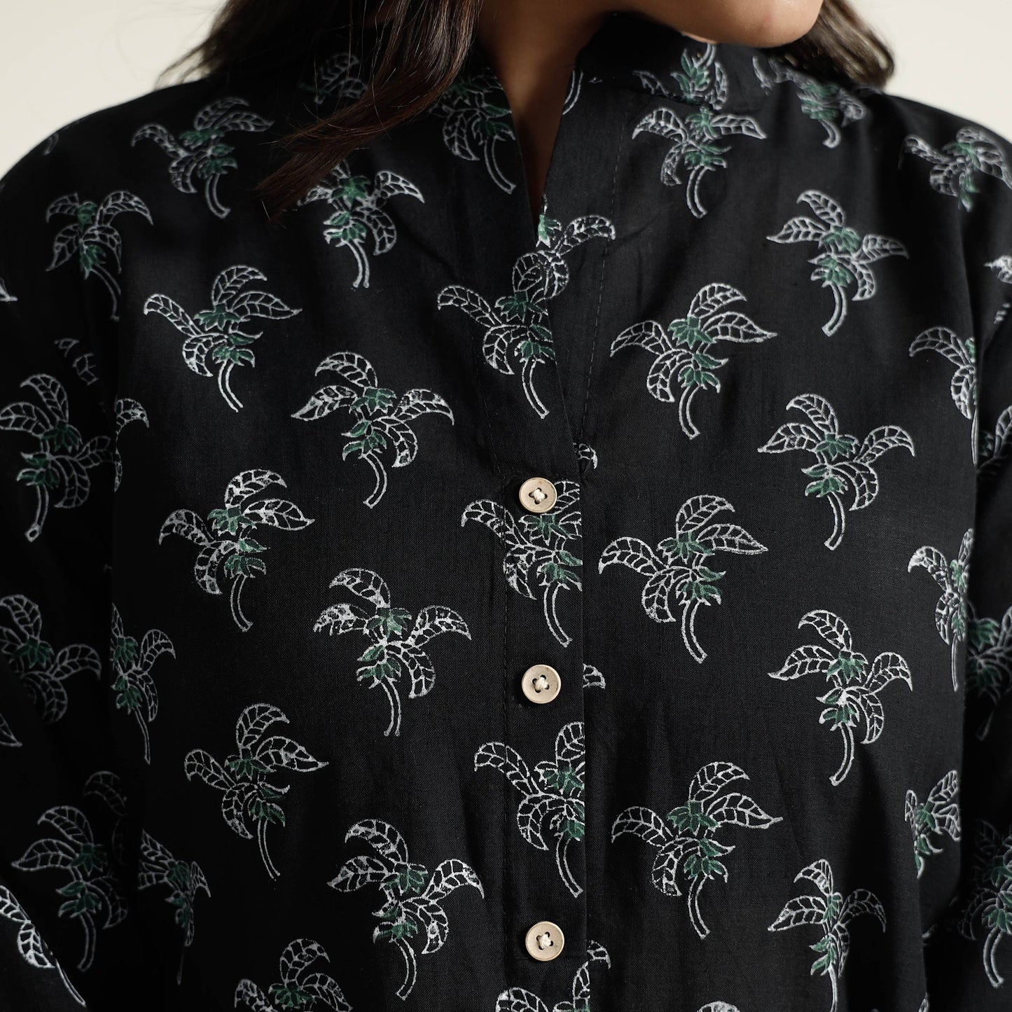 Black Block Print Handwoven Cotton A-Line Mangalagiri Kurta