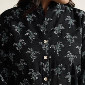 Black Block Print Handwoven Cotton A-Line Mangalagiri Kurta