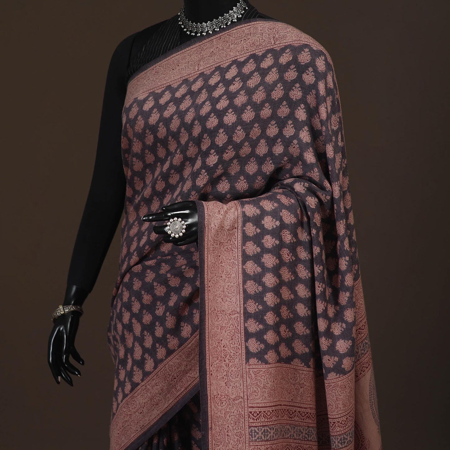 Handwoven merino wool natural dyed hand bagh saree 01