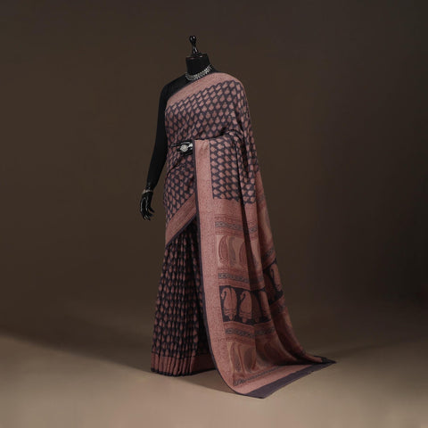 Handwoven merino wool natural dyed hand bagh saree 01