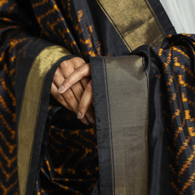 Black - Handwoven Pochampally Ikat Pure Mulberry Silk Dupatta with Tassels