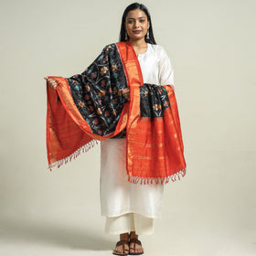 Buy Handwoven Pochampally Ikat Pure Mulberry Silk Dupatta with Zari Border Online at iTokri.com