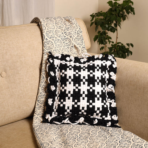 Black - handwoven upcycled cotton cushion cover (12 x 12