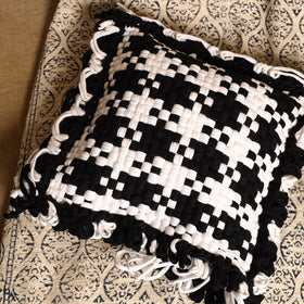 Black - handwoven upcycled cotton cushion cover (12 x 12