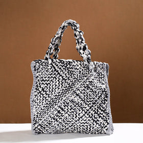 Black Handwoven Upcycled Cotton Hand/Lunch Bag