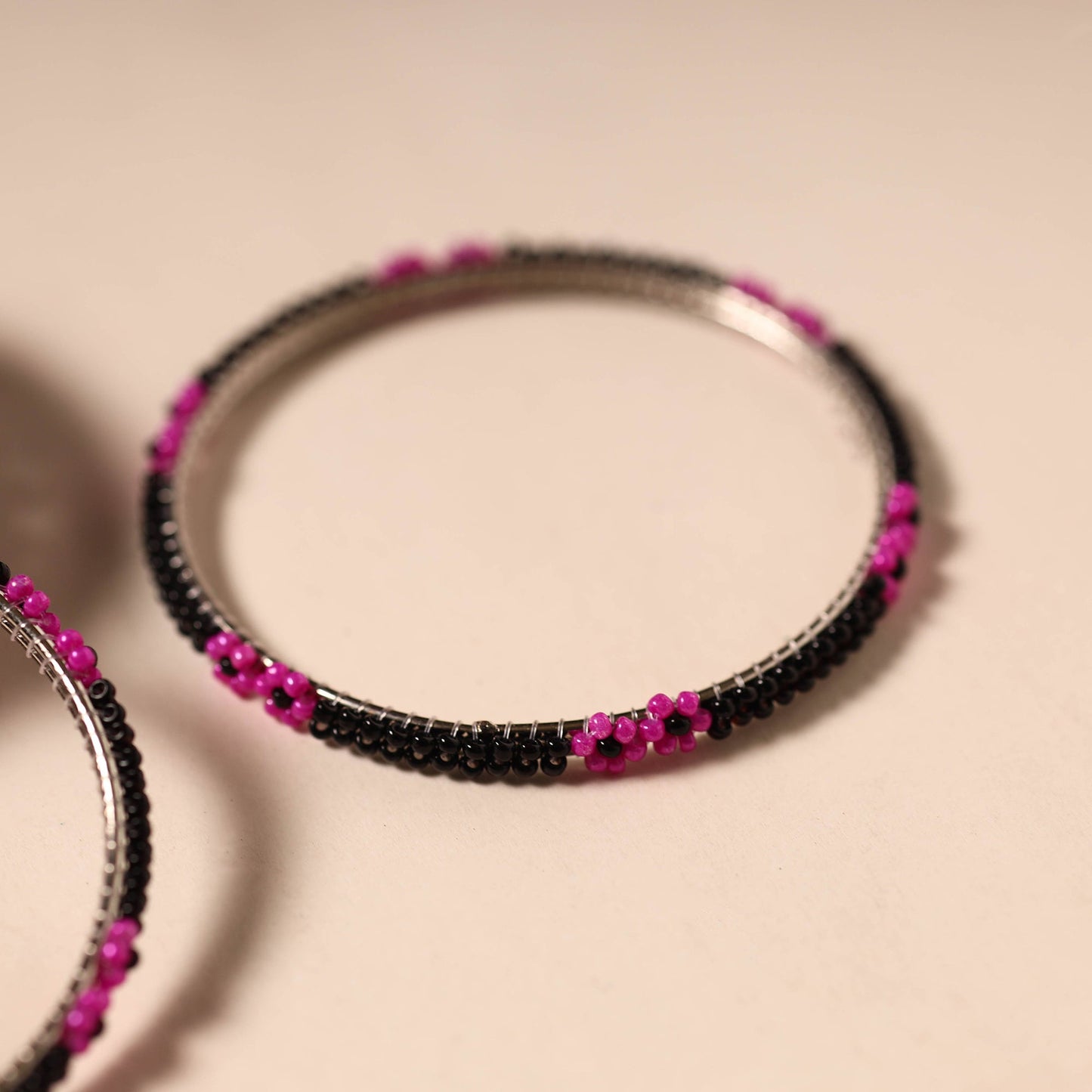 Black - hapur flower beadwork bangles by aagaz (set of 6)