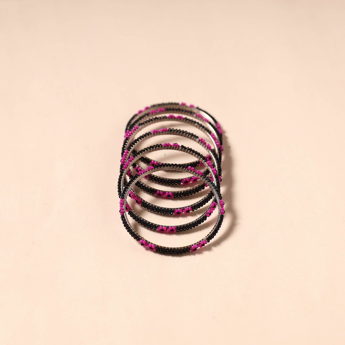 Black - hapur flower beadwork bangles by aagaz (set of 6)