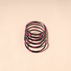 Black - hapur flower beadwork bangles by aagaz (set of 6)