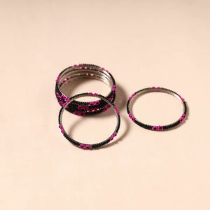 Black - hapur flower beadwork bangles by aagaz (set of 6)