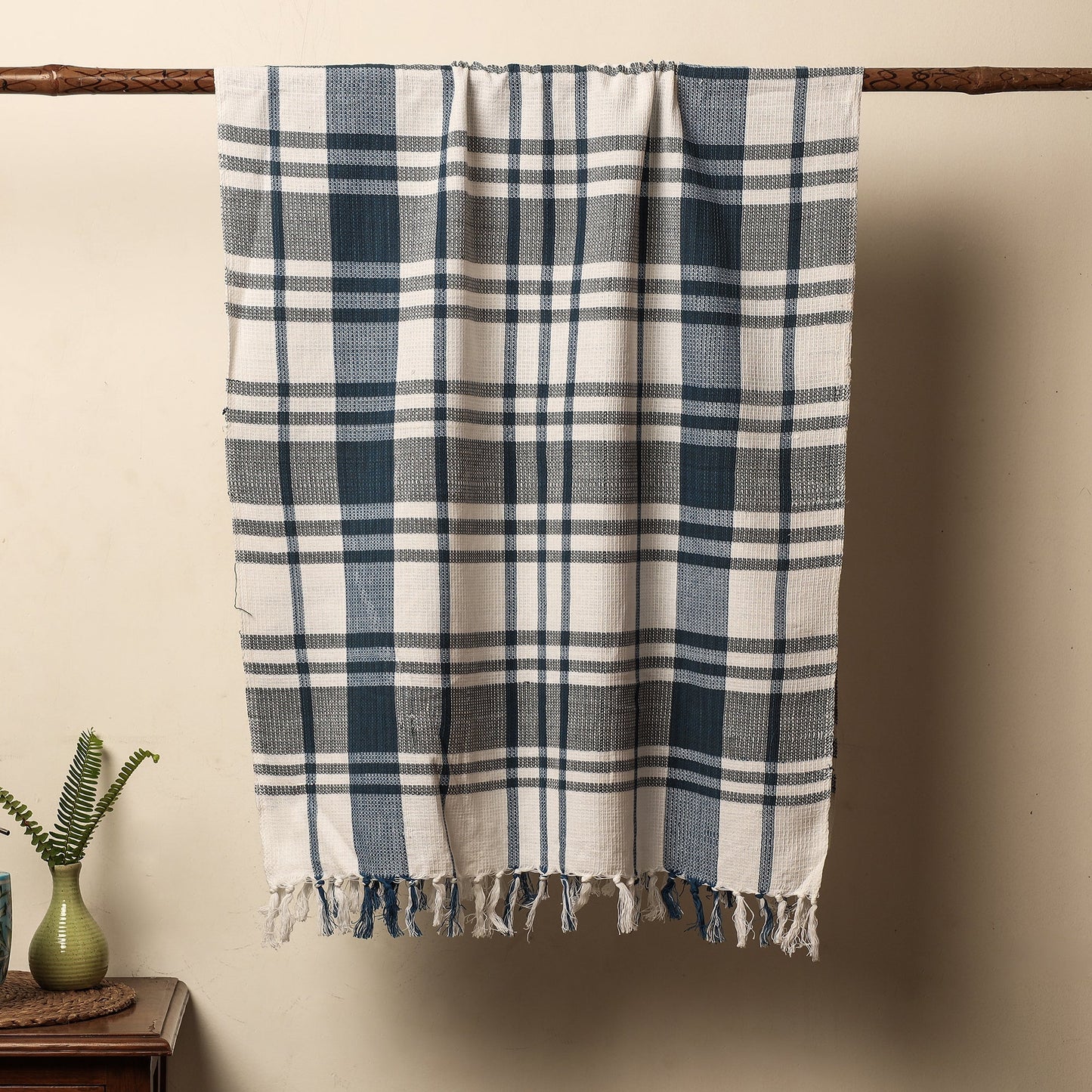 Black - Honeycomb Handloom Cotton Bath Towel From Dehradun