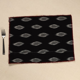  Black Ikat Cotton Hand Embroidery Table Mat (18 x 13 in) 01