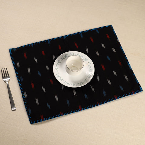  Black Ikat Cotton Hand Embroidery Table Mat (18 x 13 in) 05