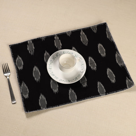  Black Ikat Cotton Hand Embroidery Table Mat (18 x 13 in) 07