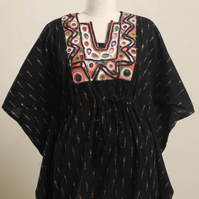  Black Ikat Cotton Kaftan with Desert Thread Embroidery