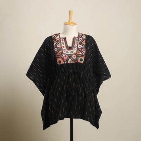  Black Ikat Cotton Kaftan with Desert Thread Embroidery