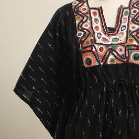  Black Ikat Cotton Kaftan with Desert Thread Embroidery