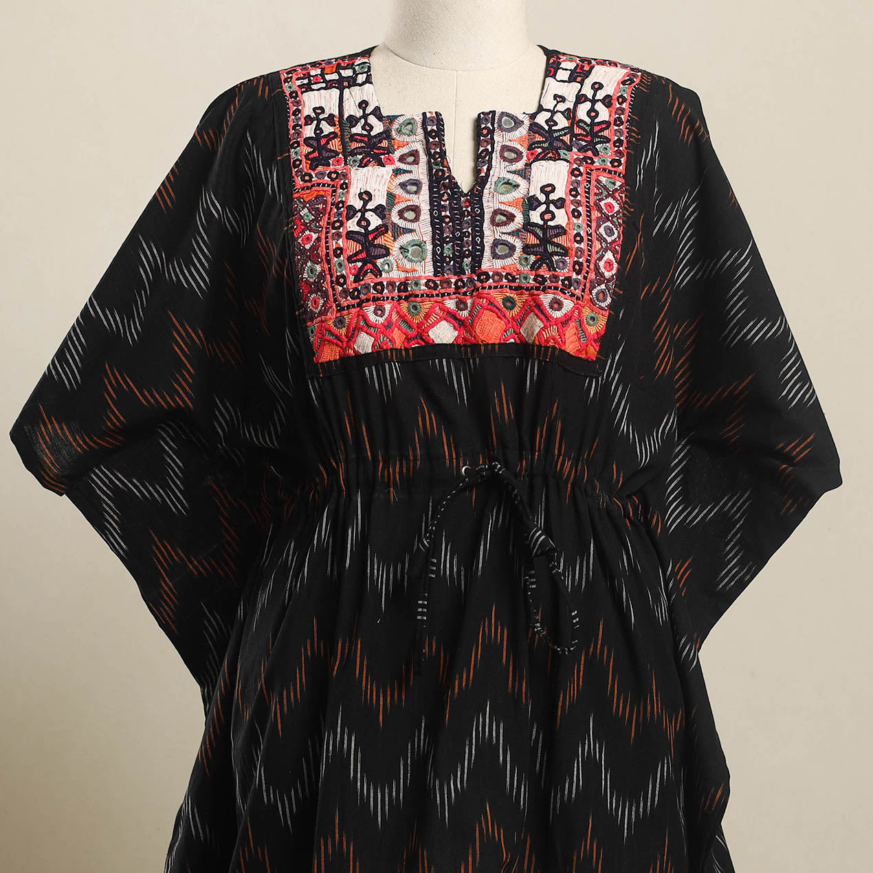Buy Ikat Cotton Kaftan with Desert Thread Embroidery