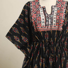 Buy Black Ikat Cotton Kaftan with Desert Thread Embroidery