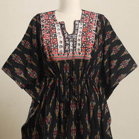 Buy Black Ikat Cotton Kaftan with Desert Thread Embroidery