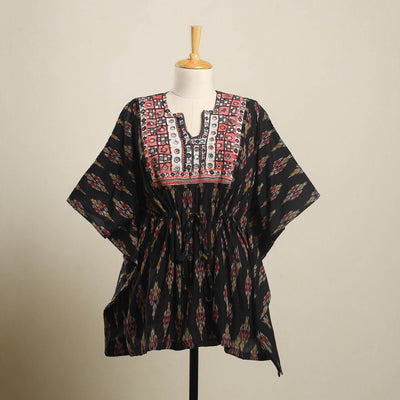 Buy Black Ikat Cotton Kaftan with Desert Thread Embroidery