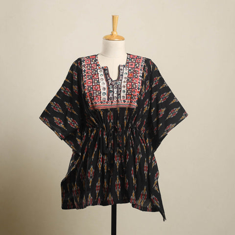 Buy Black Ikat Cotton Kaftan with Desert Thread Embroidery