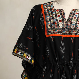 Black Ikat Cotton Kaftan with Desert Thread Embroidery (Short)