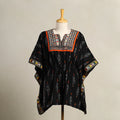 Black Ikat Cotton Kaftan with Desert Thread Embroidery (Short)