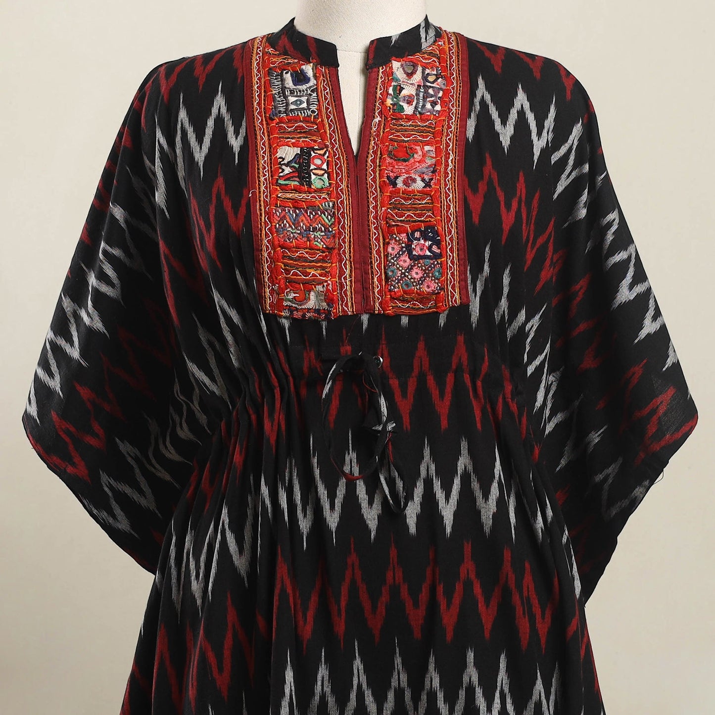 Ikat Cotton Kaftan with Desert Thread Embroidery (Short)