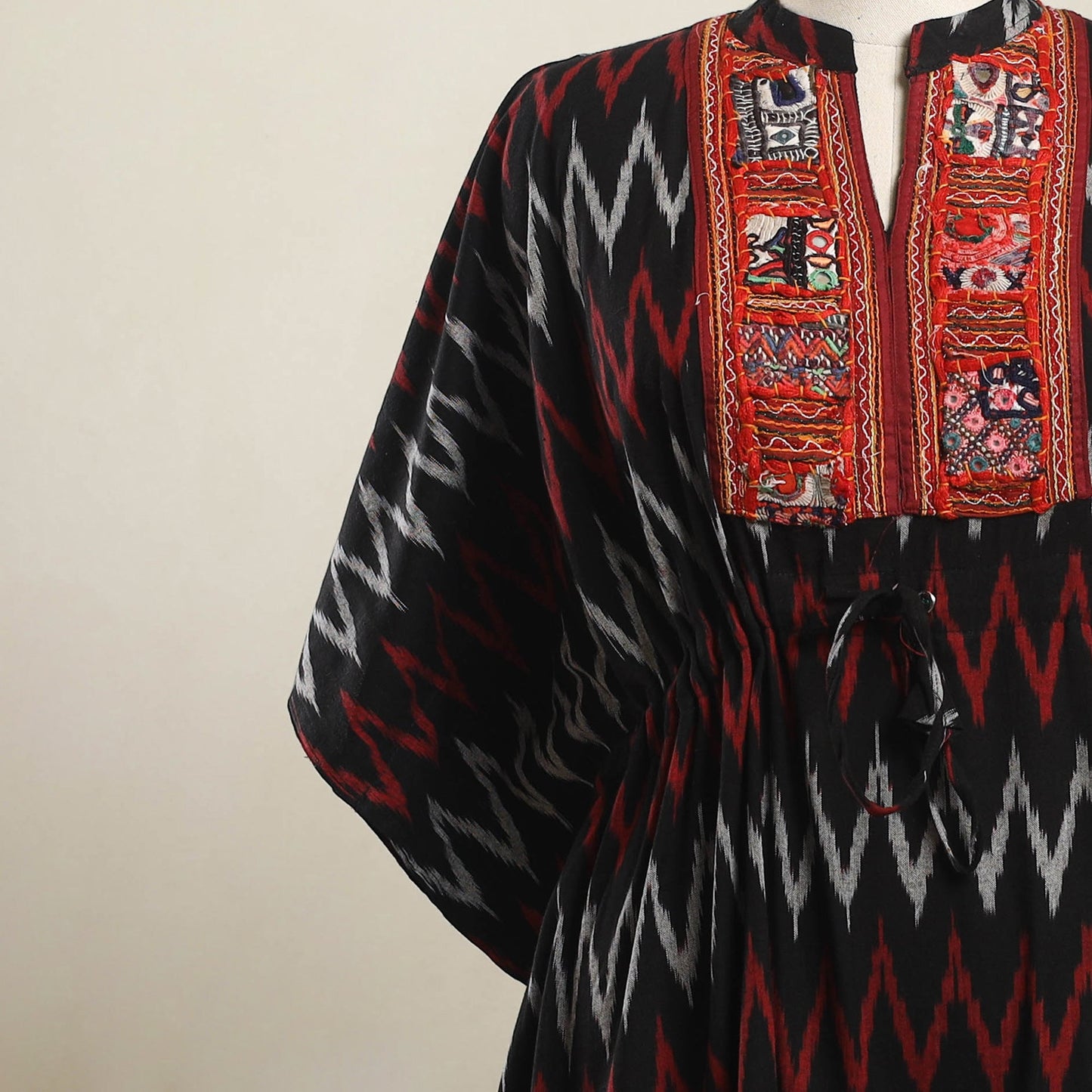 Ikat Cotton Kaftan with Desert Thread Embroidery (Short)