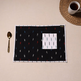 Black Ikat Cotton Table Mat With Pocket