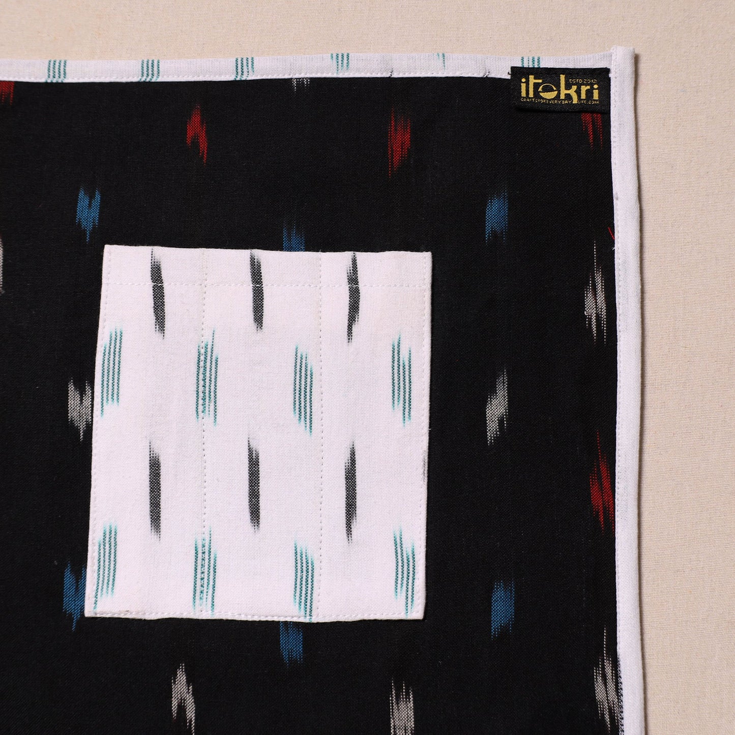 Black Ikat Cotton Table Mat With Pocket