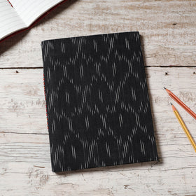 Black - Ikat Fabric Cover Handmade Paper Notebook (9 x 7 in)