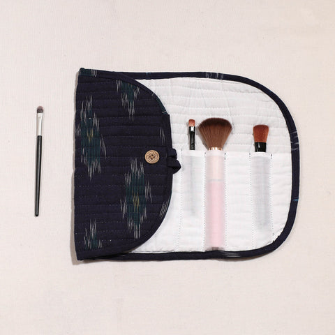  Ikat Fabric Multipurpose Segmented Make-up Brush Wrap Pouch/Case 