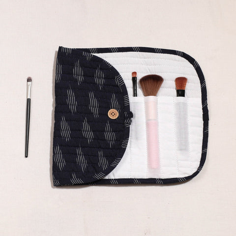  Ikat Fabric Multipurpose Segmented Make-up Brush Wrap Pouch/Case 