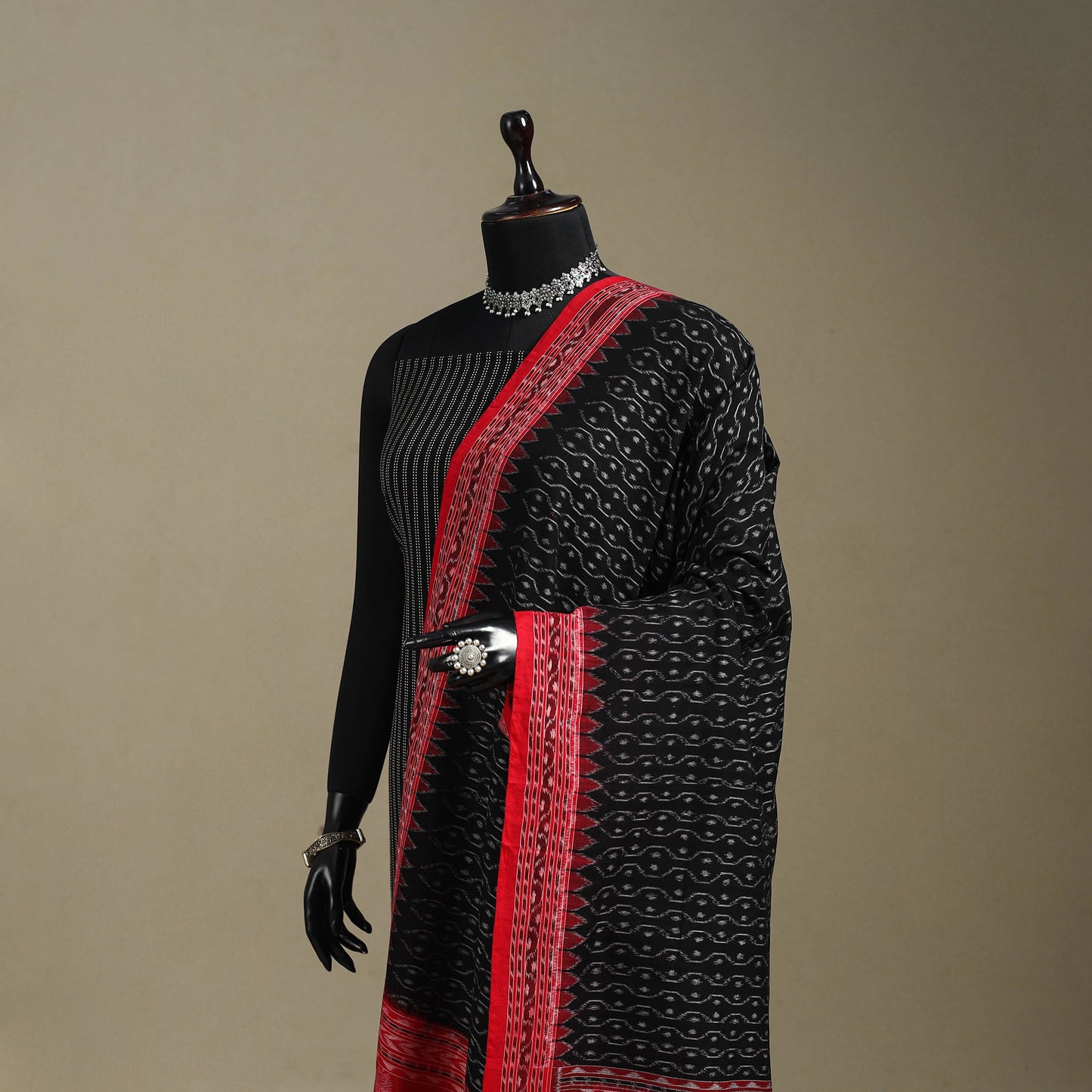 Black - ikat handloom cotton sambalpuri dupatta 17