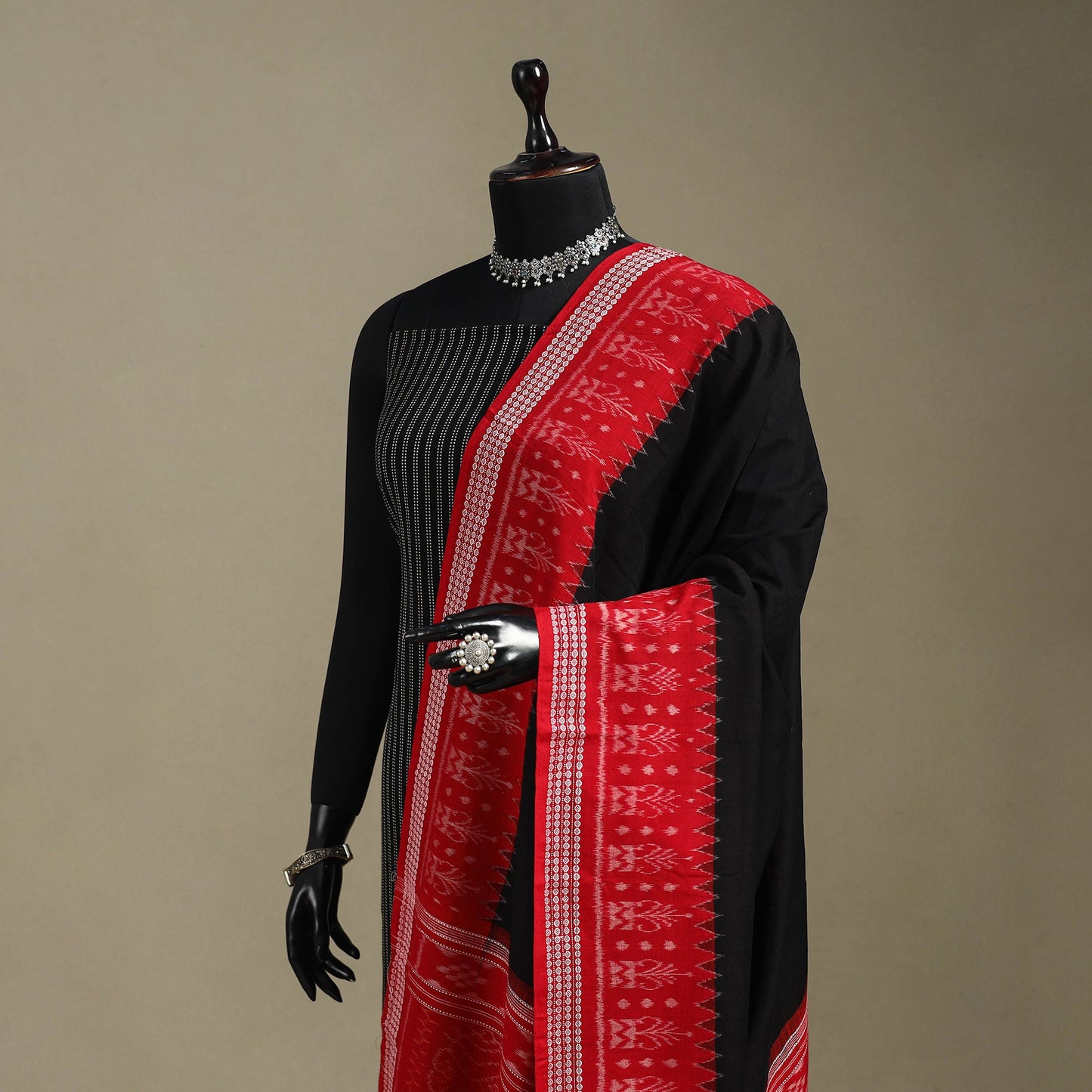 Black - ikat handloom cotton sambalpuri dupatta 42