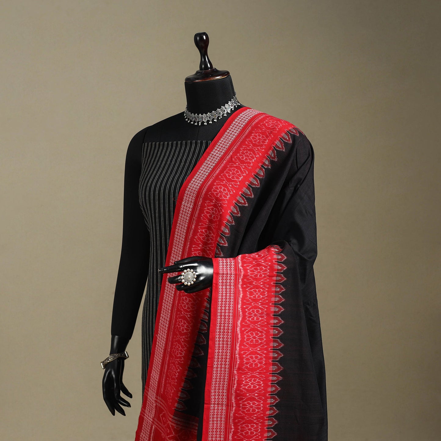 Black - ikat handloom cotton sambalpuri dupatta 44