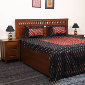 Black - ikat with modal silk patch cotton bedsheet set 29