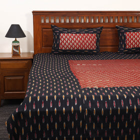 Black - ikat with modal silk patch cotton bedsheet set 29